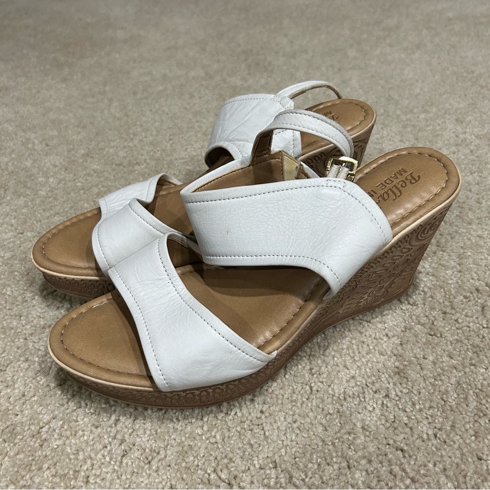 Bella Vita Made In Italy Women’s White Leather Sandals Size 8.5